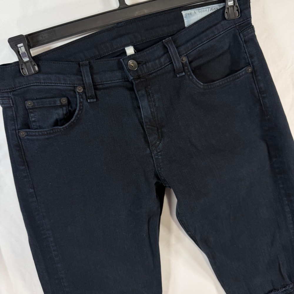 Rag & Bone The Dre Slim Boyfriend Jeans Dark Indigo Distressed Knee Size 28 - Picture 1 of 13